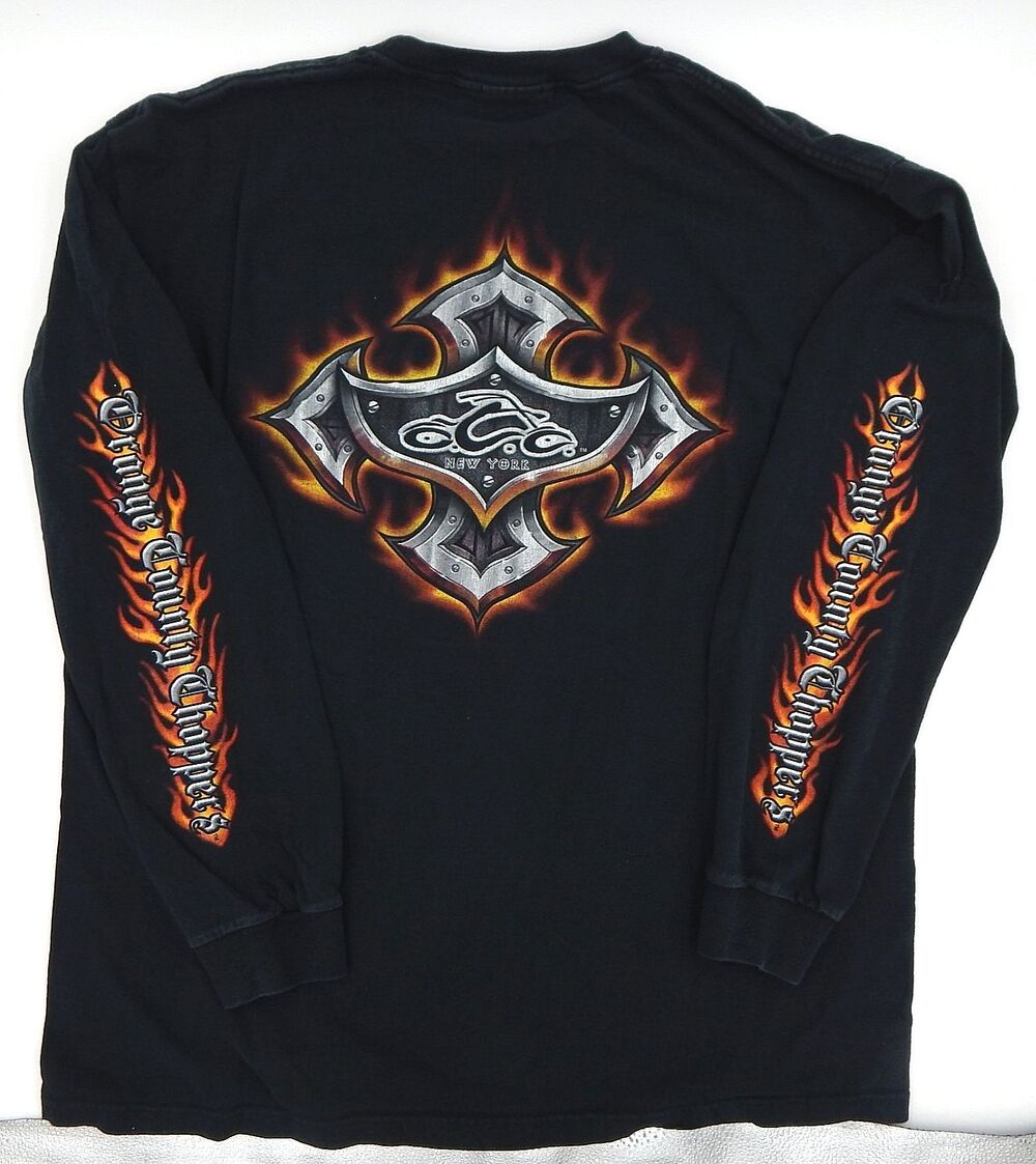 Orange County Choppers NY Long Sleeve T-Shirt XL Biker Flames Grunge Y2K Vintage